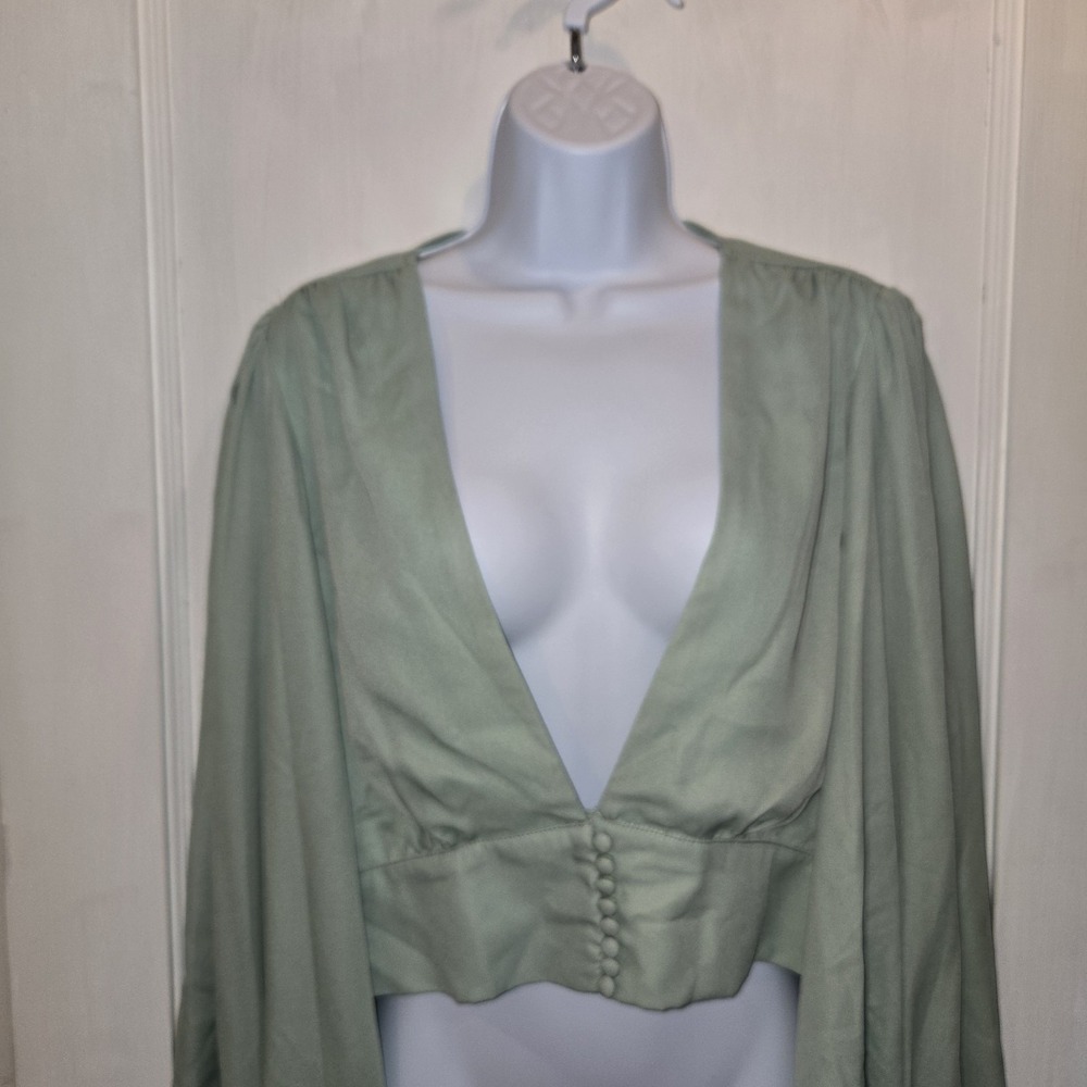 NWT Fashion‎ Nova Exotic Blouse Plunging Neckline Sage Balloon Sleeves XL